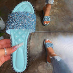 Pantoufles à cristaux pour femmes, ballerines à strass, chaussures de plage d'été