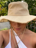 Chapeau d'été de luxe pour femme en coton kaki, grande casquette
