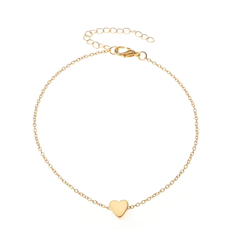 Bracelet de cheville tendance à perles multicouches en forme de cœur pour l'été, style bohème vintage.