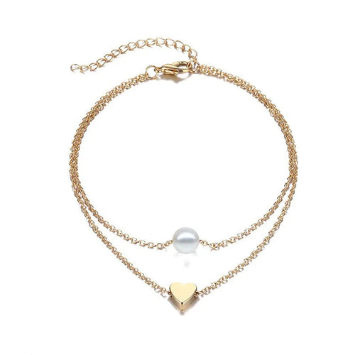 Bracelet de cheville tendance à perles multicouches en forme de cœur pour l'été, style bohème vintage.