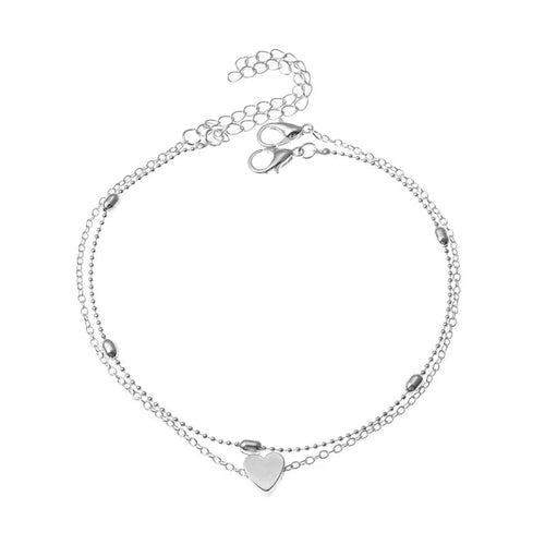 Bracelet de cheville tendance à perles multicouches en forme de cœur pour l'été, style bohème vintage.