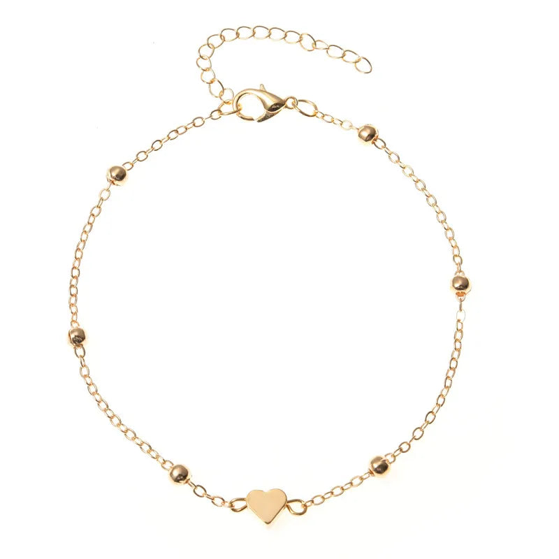 Bracelet de cheville tendance à perles multicouches en forme de cœur pour l'été, style bohème vintage.