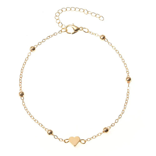 Bracelet de cheville tendance à perles multicouches en forme de cœur pour l'été, style bohème vintage.