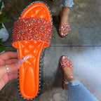Pantoufles à cristaux pour femmes, ballerines à strass, chaussures de plage d'été