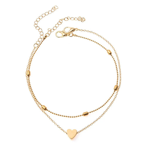 Bracelet de cheville tendance à perles multicouches en forme de cœur pour l'été, style bohème vintage.