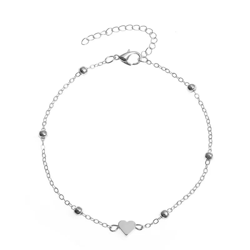 Bracelet de cheville tendance à perles multicouches en forme de cœur pour l'été, style bohème vintage.