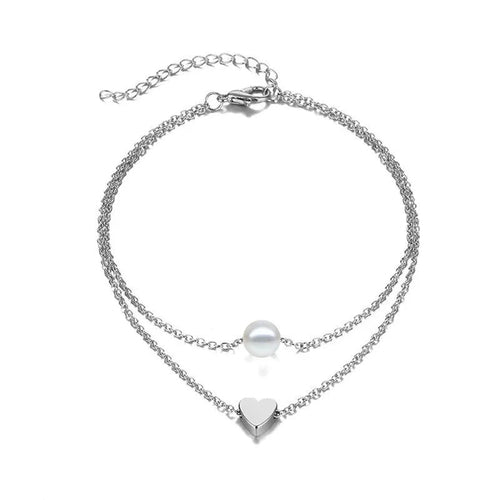 Bracelet de cheville tendance à perles multicouches en forme de cœur pour l'été, style bohème vintage.