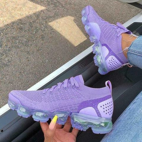 Baskets violettes 2021 pour femmes, chaussures décontractées en maille avec coussin d'air, plates