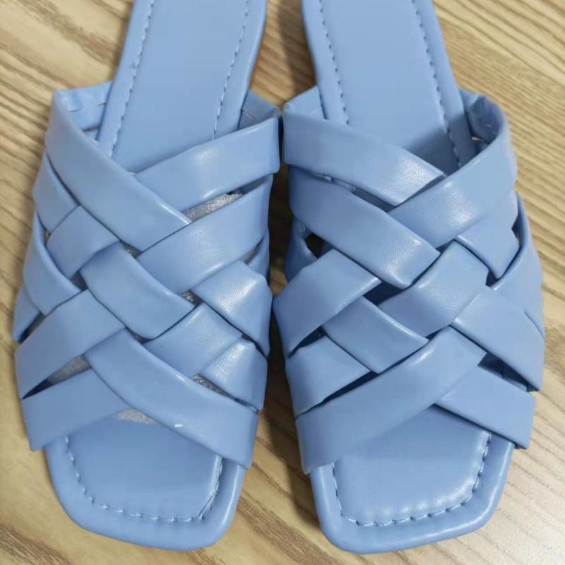 Pantoufles plates d'été décontractées en cuir pour femmes, bleu/rose/beige
