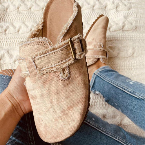Mocassins en toile à bout rond et talon plat pour femmes, style vintage