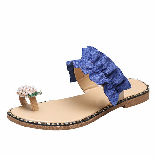 Sandales plates décontractées pour femmes, motif ananas et perles