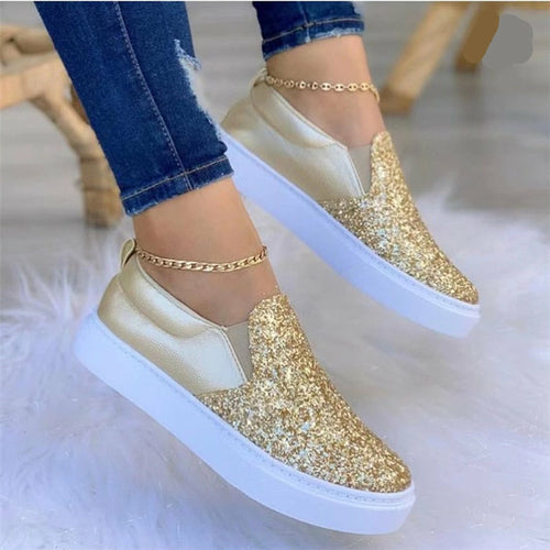 Mocassins plats à paillettes pour femme, noir/or rose/noir/or