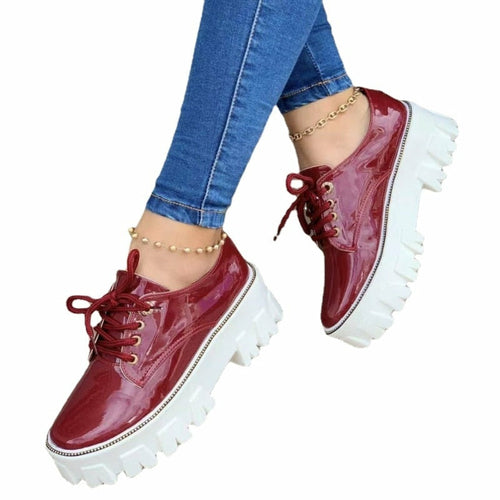 Chaussures Oxford plates à plateforme et talon épais pour femmes, rose/rouge/noir