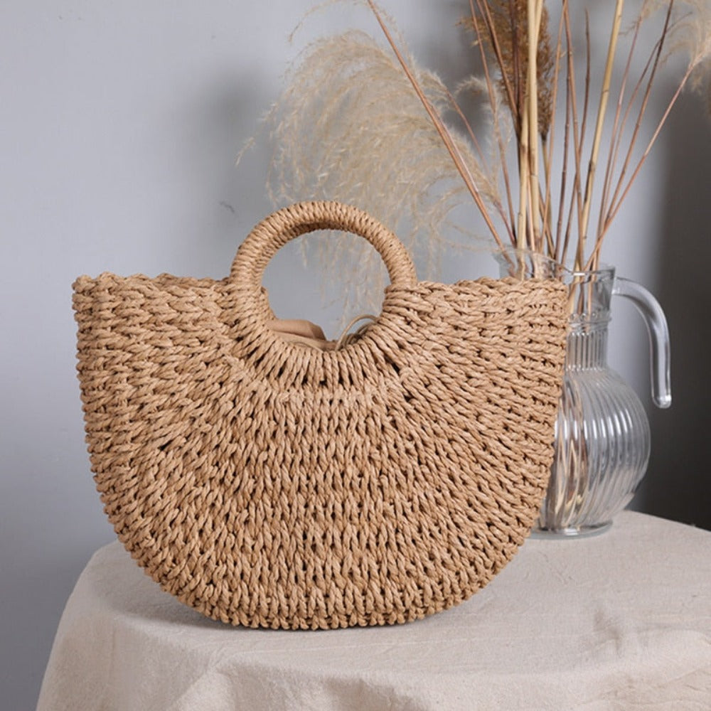 Sac d'été en paille à poignée supérieure et demi-cercle
