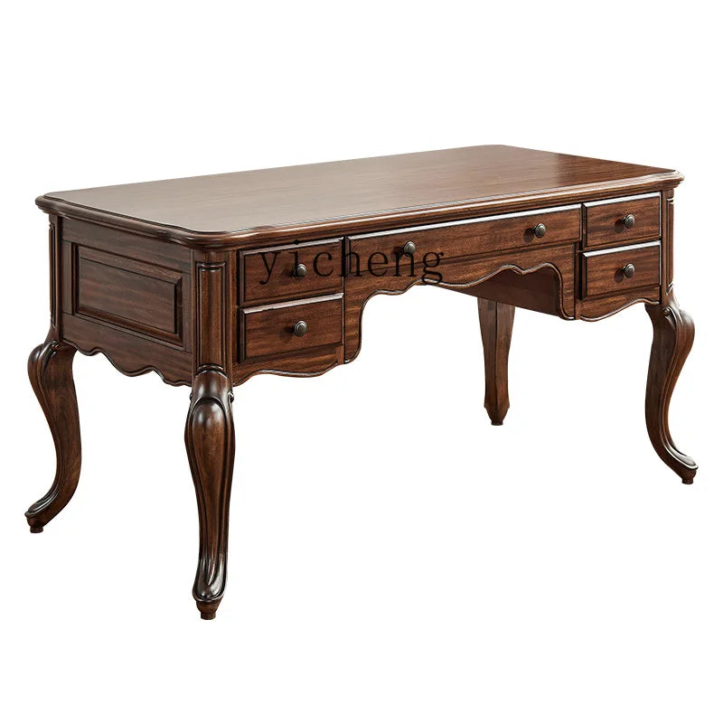 Bureau XL en noyer noir de style rétro américain, entièrement en bois massif, exquis