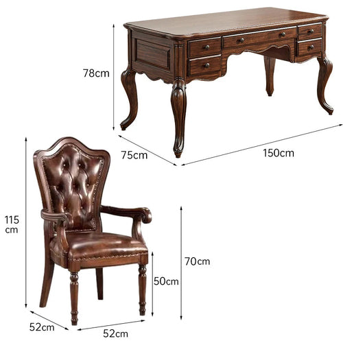 Bureau XL en noyer noir de style rétro américain, entièrement en bois massif, exquis