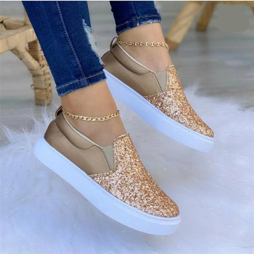 Mocassins plats à paillettes pour femme, noir/or rose/noir/or