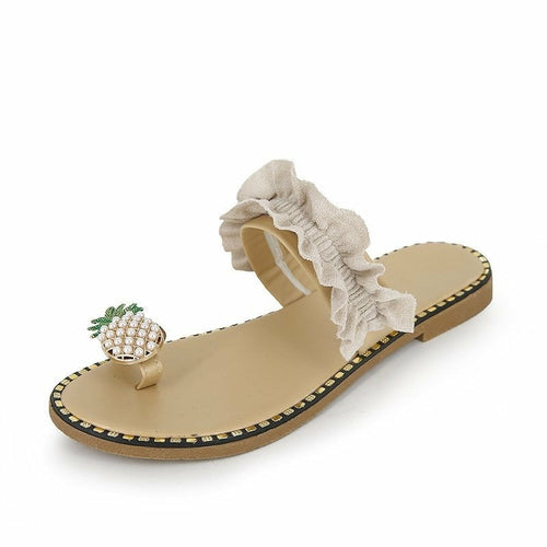 Sandales plates décontractées pour femmes, motif ananas et perles