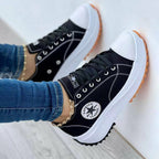 Baskets plates à lacets en toile à motifs, chaussures de sport décontractées