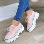 Chaussures Oxford plates à plateforme et talon épais pour femmes, rose/rouge/noir