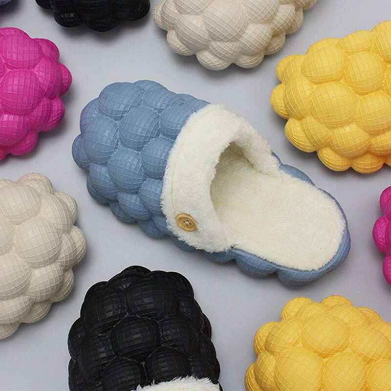 Sandales antidérapantes en coton chaud à bulles pour la maison