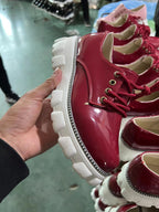 Chaussures Oxford plates à plateforme et talon épais pour femmes, rose/rouge/noir