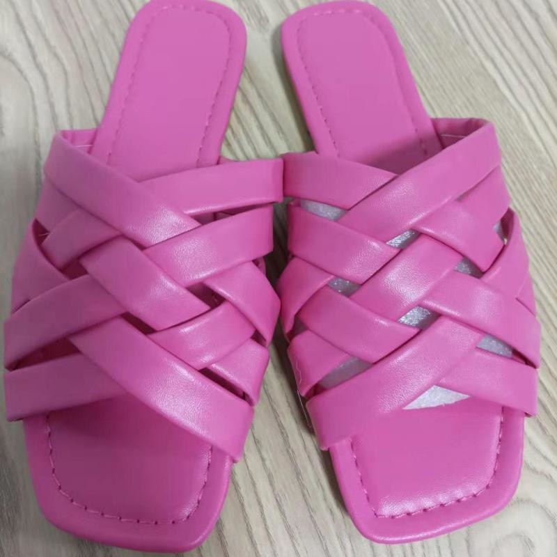 Pantoufles plates d'été décontractées en cuir pour femmes, bleu/rose/beige