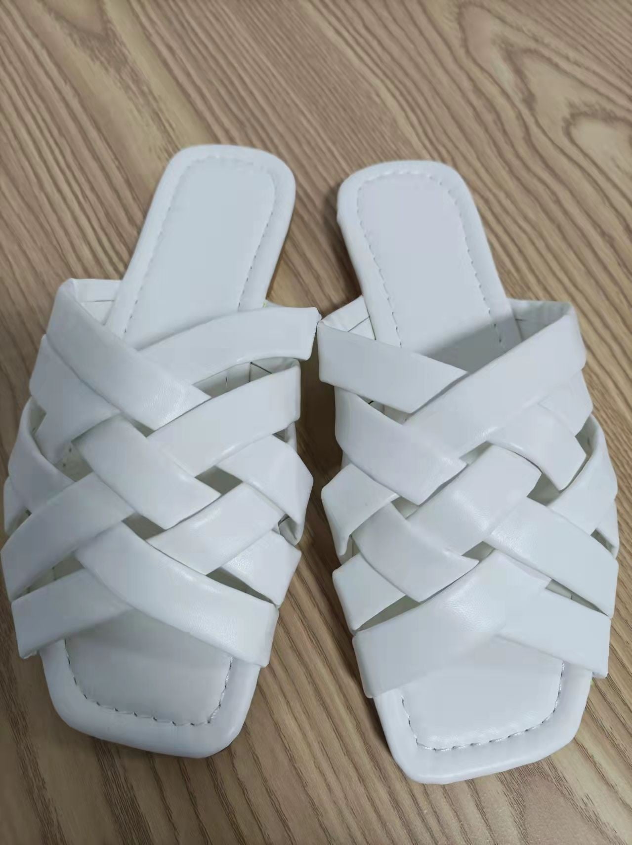 Pantoufles plates d'été décontractées en cuir pour femmes, bleu/rose/beige