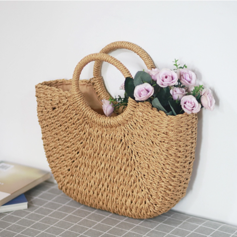 Sac d'été en paille à poignée supérieure et demi-cercle