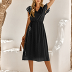 Robe d'été à col V et manches à volants pour femme