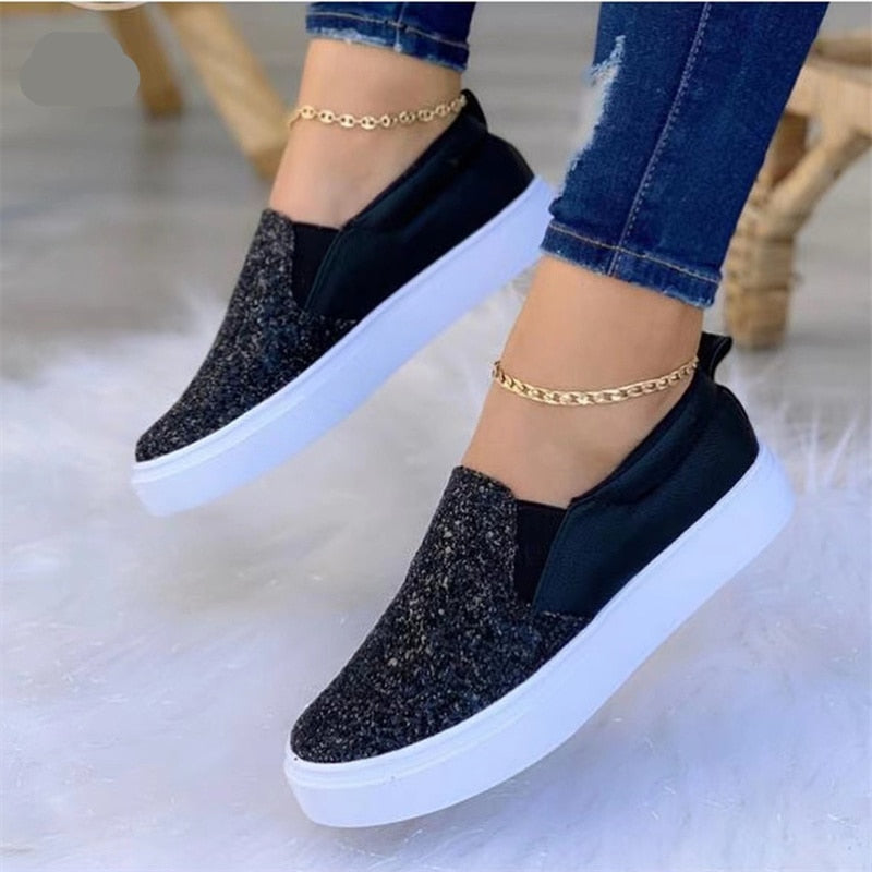 Mocassins plats à paillettes pour femme, noir/or rose/noir/or