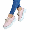 Chaussures Oxford plates à plateforme et talon épais pour femmes, rose/rouge/noir