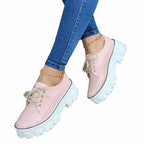 Chaussures Oxford plates à plateforme et talon épais pour femmes, rose/rouge/noir