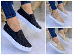 Mocassins plats à paillettes pour femme, noir/or rose/noir/or