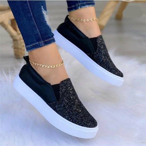 Mocassins plats à paillettes pour femme, noir/or rose/noir/or
