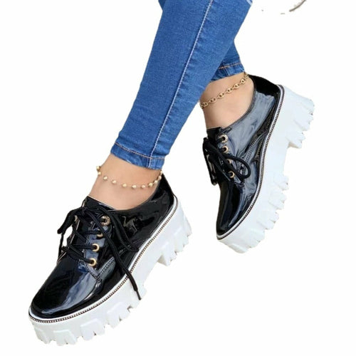 Chaussures Oxford plates à plateforme et talon épais pour femmes, rose/rouge/noir