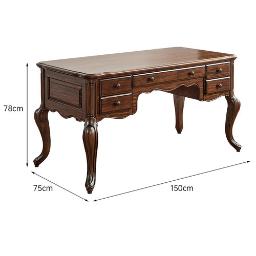 Bureau XL en noyer noir de style rétro américain, entièrement en bois massif, exquis