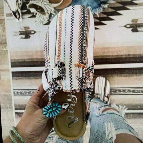 Mocassins en toile à bout rond et talon plat pour femmes, style vintage