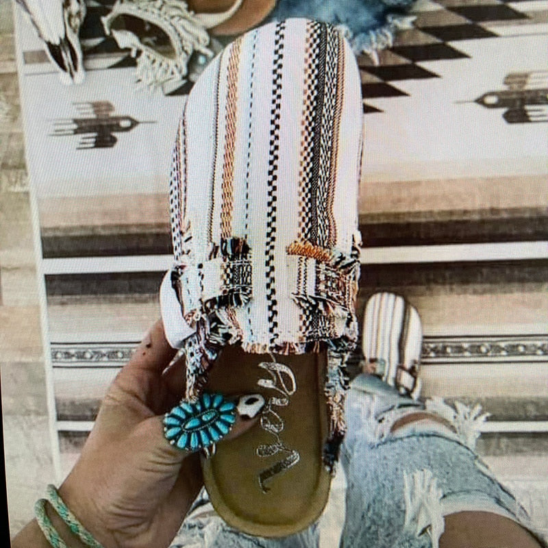 Mocassins en toile à bout rond et talon plat pour femmes, style vintage