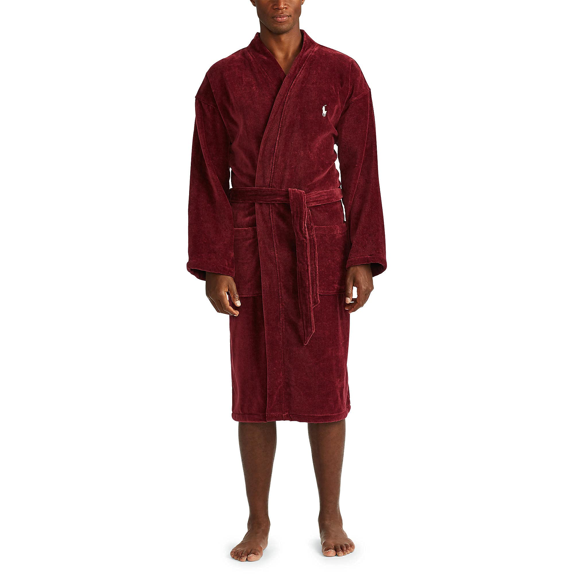 POLO RALPH LAUREN Peignoir châle en éponge Classique Bordeaux/Crème Chic Pony Player XL
