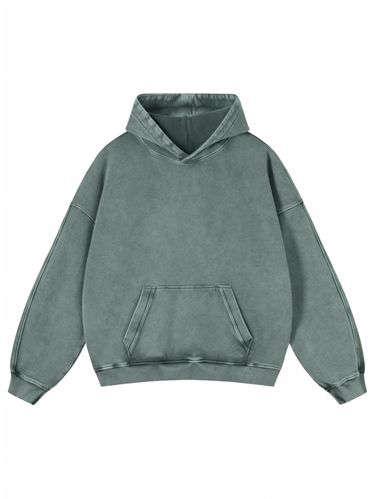Sweat à capuche Adenorah pour homme et femme, style oversize automne Y2K, délavé à l'acide, coton épais, vert, taille L.