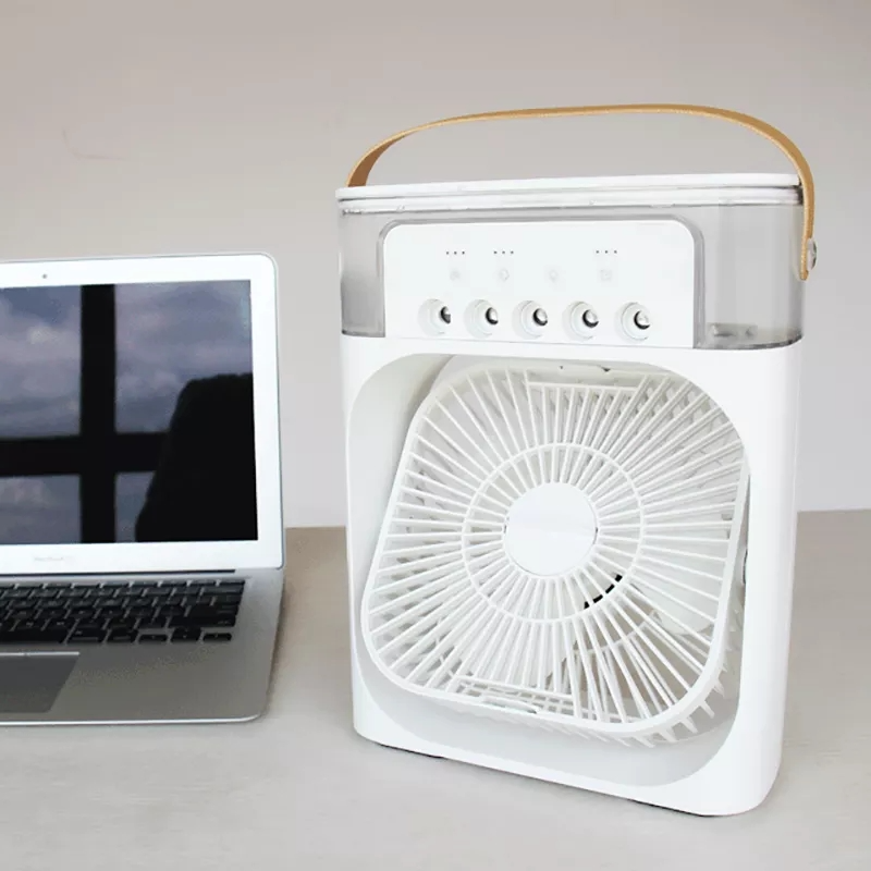 Humidificateur d'air avec ventilateur USB rafraîchissant, veilleuse LED et brumisateur d'eau