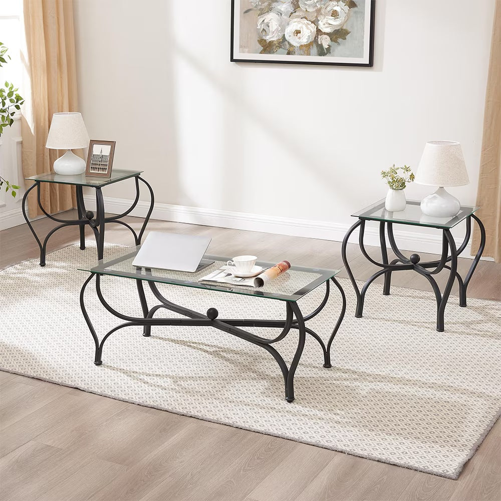 Ensemble de table basse 3 pièces en verre trempé