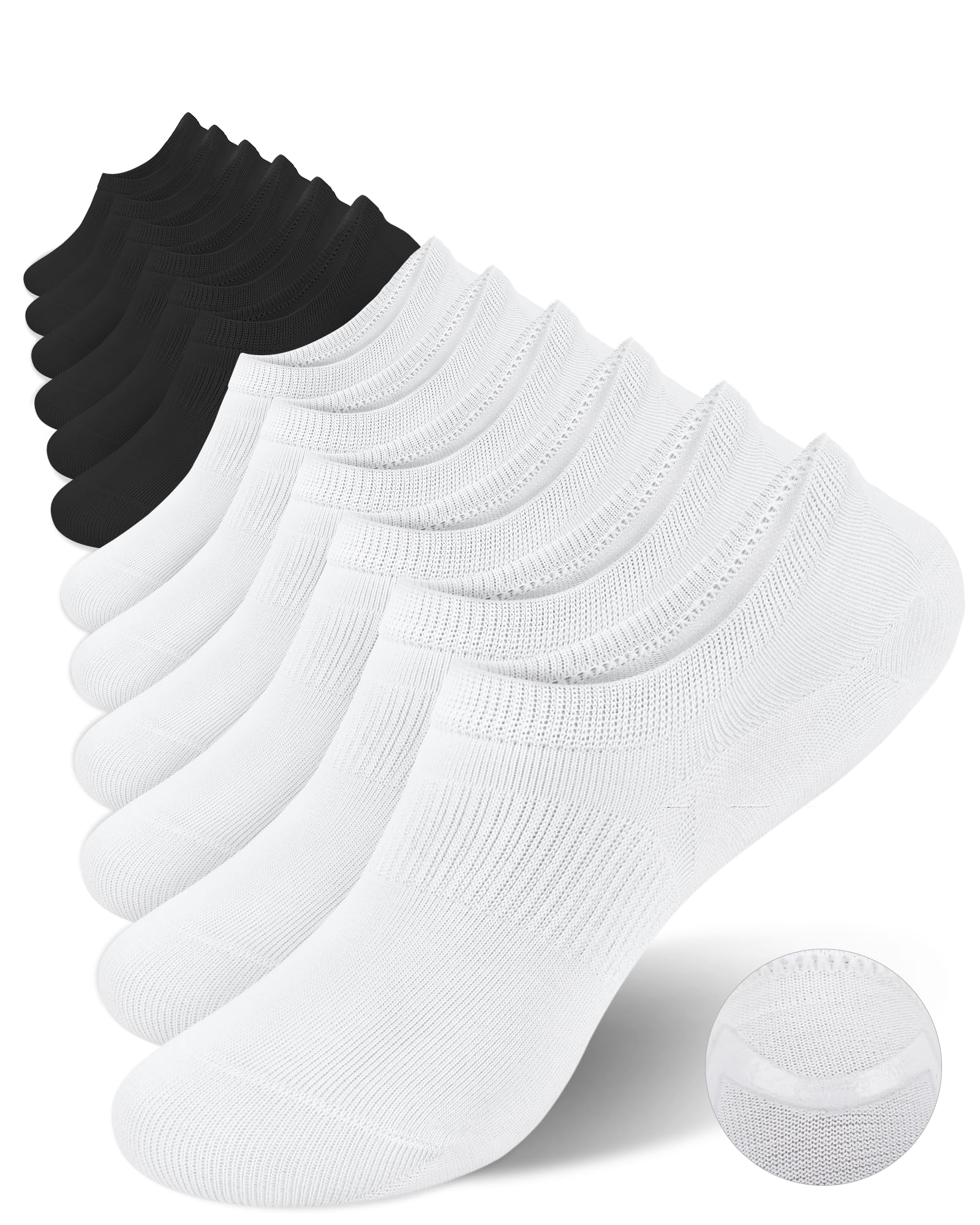 Chaussettes invisibles YSense pour femmes, chaussettes de sport rembourrées en coton, antidérapantes, invisibles, décontractées, style bateau, 6 paires