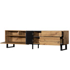 Meuble TV moderne pour téléviseur 80 pouces avec double espace de rangement, console multimédia, centre de divertissement avec porte abattante pour salon