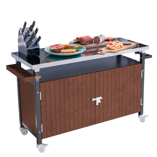 Chariot de barbecue d'extérieur avec plateau en acier inoxydable
