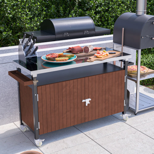 Chariot de barbecue d'extérieur avec plateau en acier inoxydable