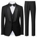 Costume smoking 3 pièces pour homme, veste à revers châle à un bouton, coupe ajustée, idéal pour mariage ou bal de promo, blazer, gilet et pantalon, noir, taille XXL.