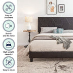 Cadre de lit plateforme rembourré Queen size, montage facile, noir, PU