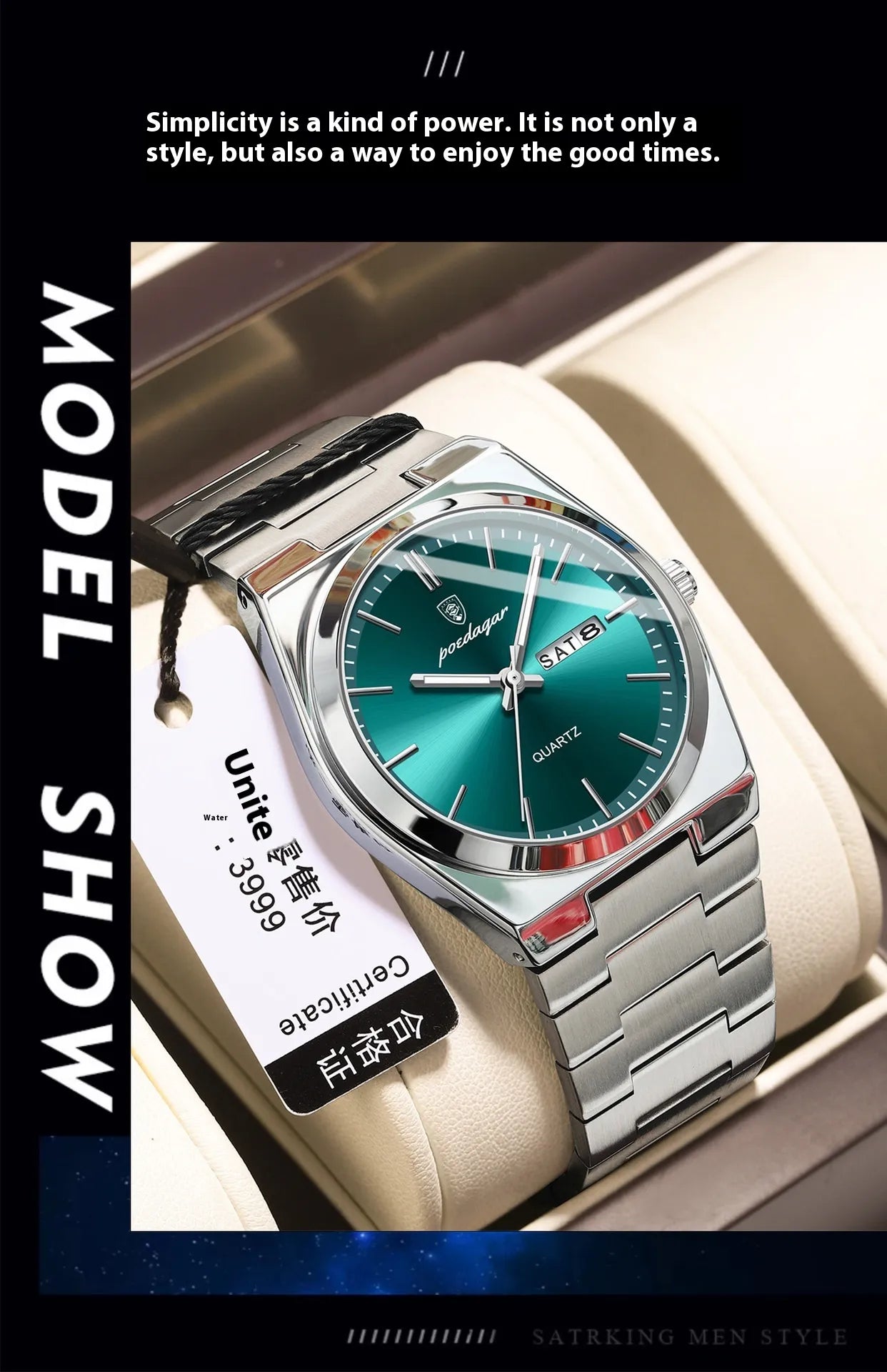 Montre homme ultra-mince, étanche, lumineuse, à quartz